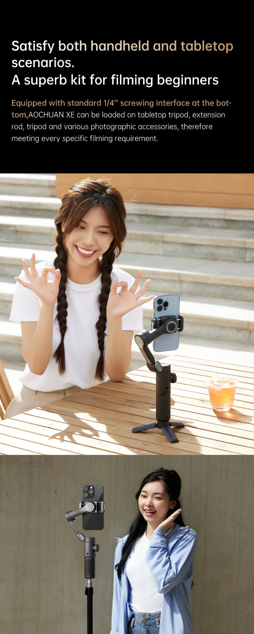 AOCHUAN 3-Axis Handheld Gimbal — Smartphone Stabilizer with Fill Light for iPhone & Android