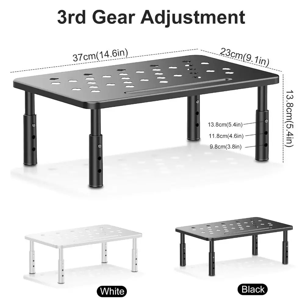 3-Level Adjustable Computer Monitor Riser – Steel Laptop Stand with Airflow Vents & Heavy-Duty Load Bearing