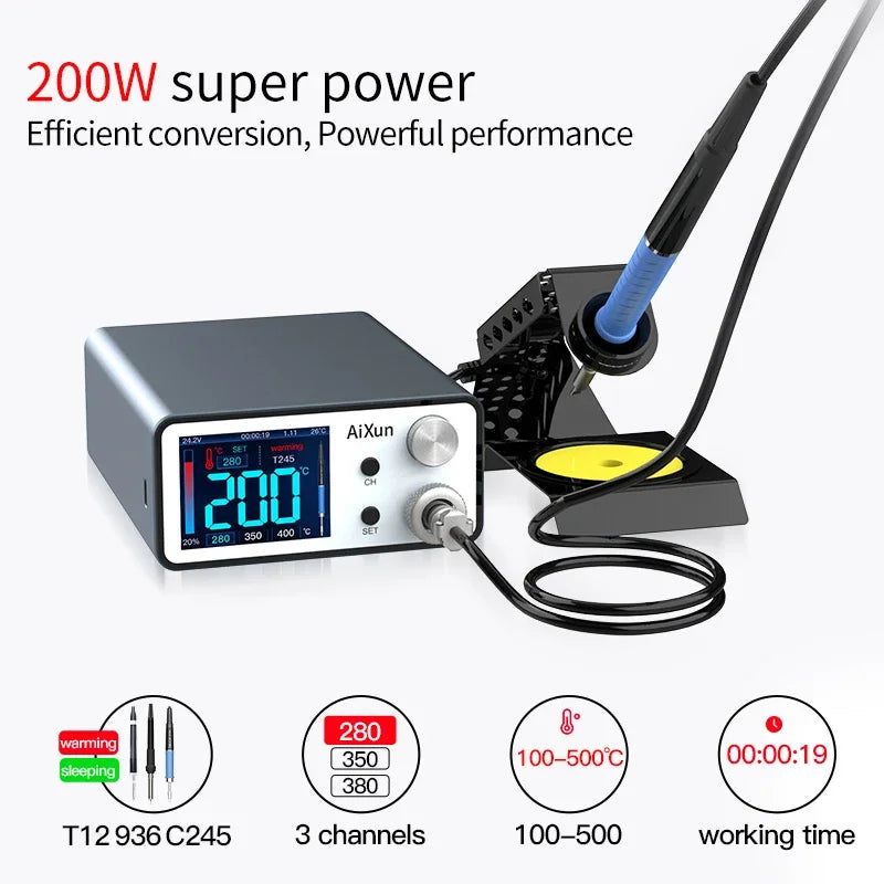 AIXUN T3A/T3B Intelligent Soldering Station – Rework Station for PCB & BGA Soldering with T115/T210/T245/T12 Tools