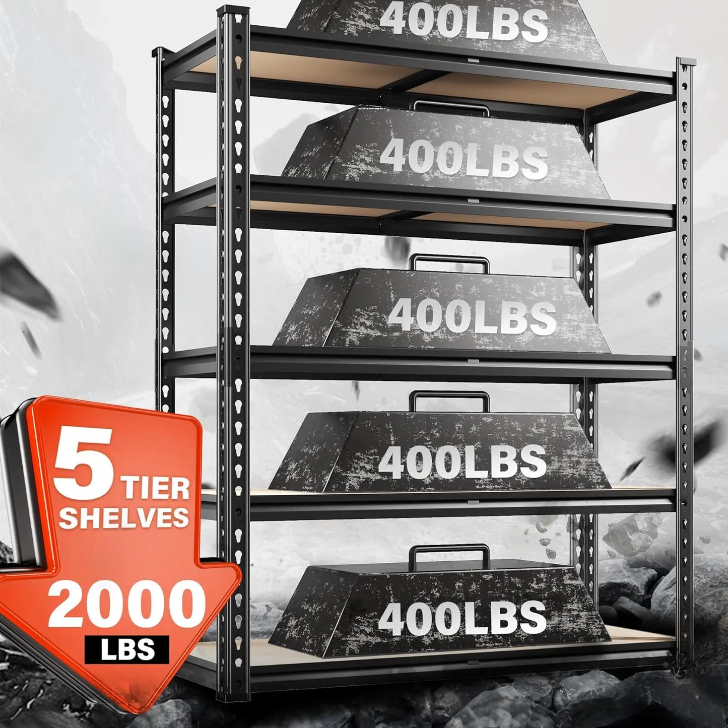 5-Tier Garage Shelving Unit – Heavy Duty Metal Storage Shelves, 2000LBS Capacity for Warehouse