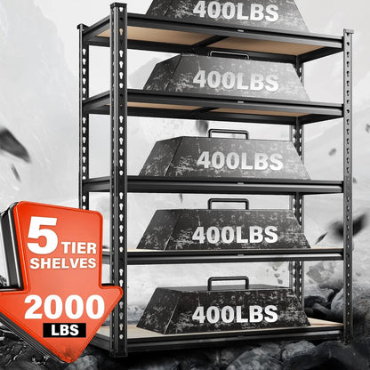 5-Tier Garage Shelving Unit – Heavy Duty Metal Storage Shelves, 2000LBS Capacity for Warehouse