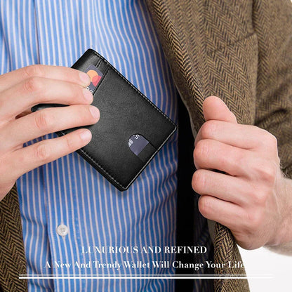 Men's Ultra-Thin RFID Leather Wallet – Carbon Fiber Design with ID Window & Multi Card Slots