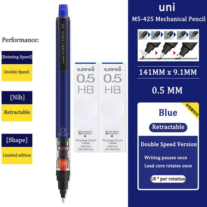 UNI KURU TOGA M5-452 Mechanical Pencil 0.5mm – Rotating Lead Automatic Pencil for Continuous Writing & Sketching