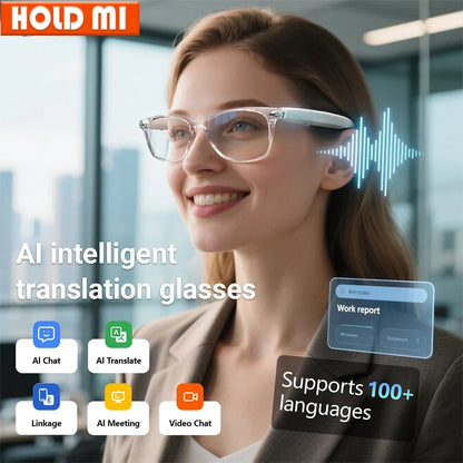 Smart Glasses with AI Translation – Supports 100+ Languages, Bluetooth TWS, Calls, Music, Noise Reduction & Light Control for Men & Women