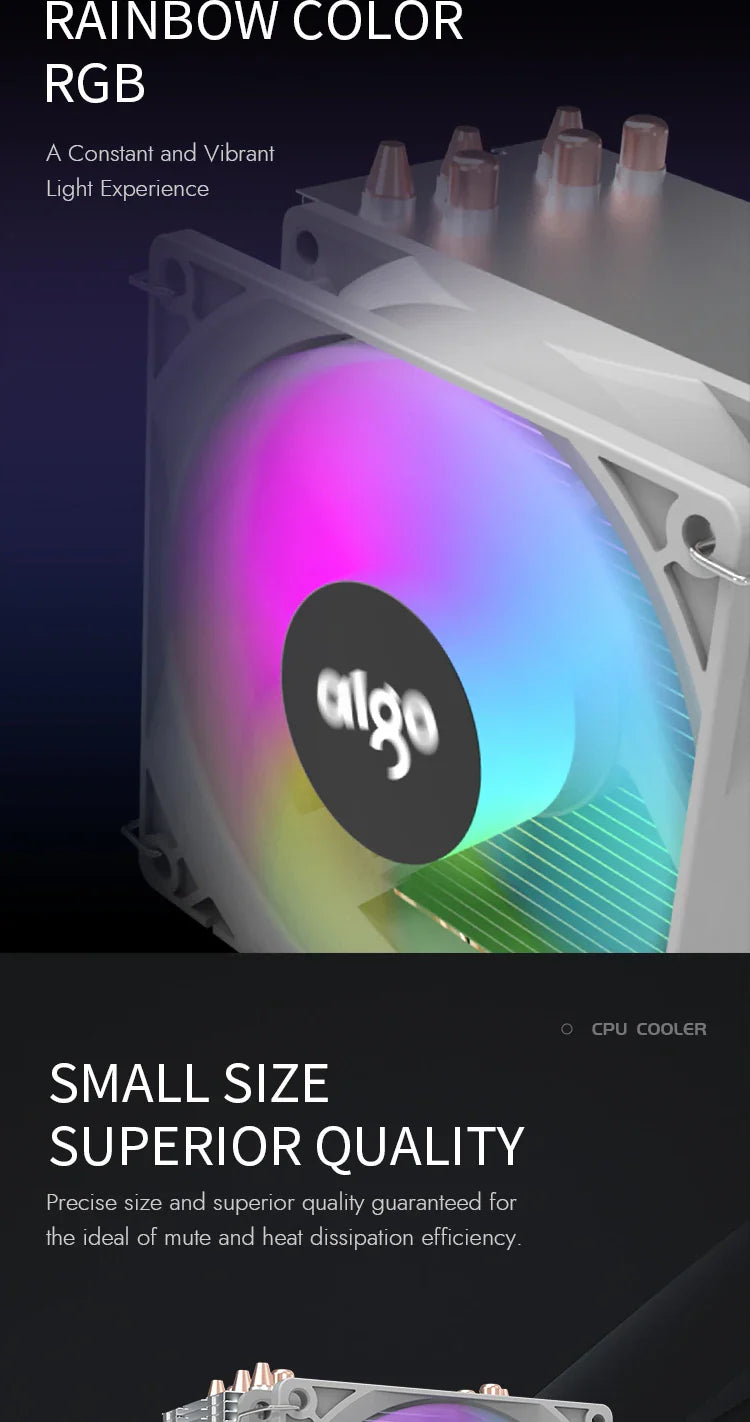 Aigo CPU Cooler — 2/4/6 Heat Pipe Radiator with 3-Pin PWM Silent RGB Fan for Intel LGA 1700/1150/1155/1156/1366 & AMD AM2/AM3/AM4