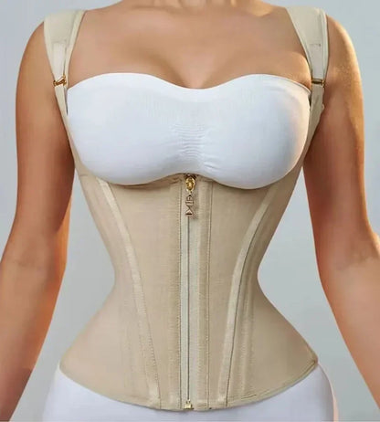 Fajas Colombianas Body Shaper for Women – Double Compression Waist Trainer Vest with Adjustable Zipper & Hook-Eyes