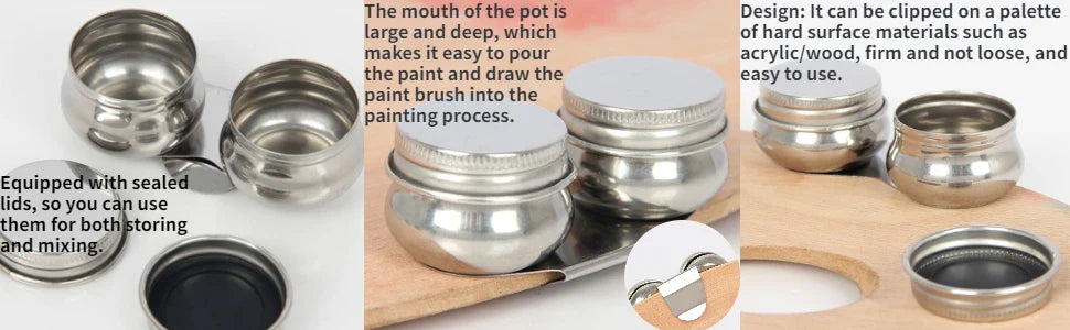 Stainless Steel Paint Dipper Palette Cup – Single/Double Oil & Solvent Container with Screw Cap for Artists