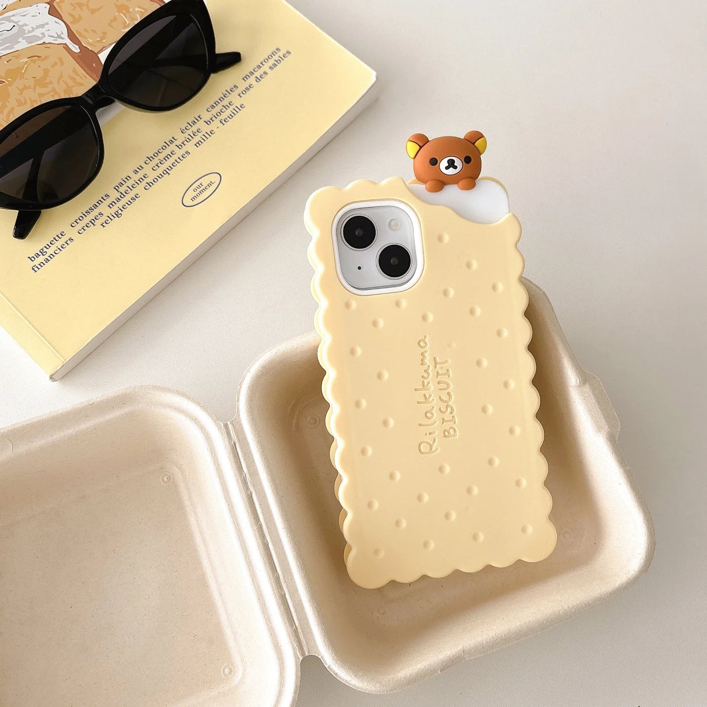 Sandwich Biscuit Tide Bear Silicone Phone Case for iPhone 16 15 14 13 12 11 Pro Max Shockproof Soft Cover