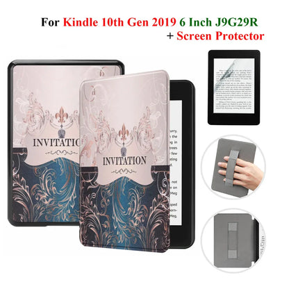Kindle 10th Gen 6" Leather Case – Hand Strap & Screen Protector Cover with Wake/Sleep Function (2019, J9G29R)