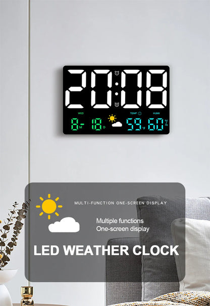 High-Definition Large-Screen Digital Wall Clock – Multi-Function Weather Clock with Temperature, Humidity Display & Color Alarm