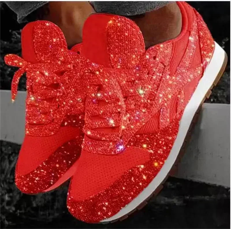 2025 Women’s Flat Sneakers – Casual Bling Mesh Lace-Up Platform Shoes, Plus Size Outdoor Fashion Footwear