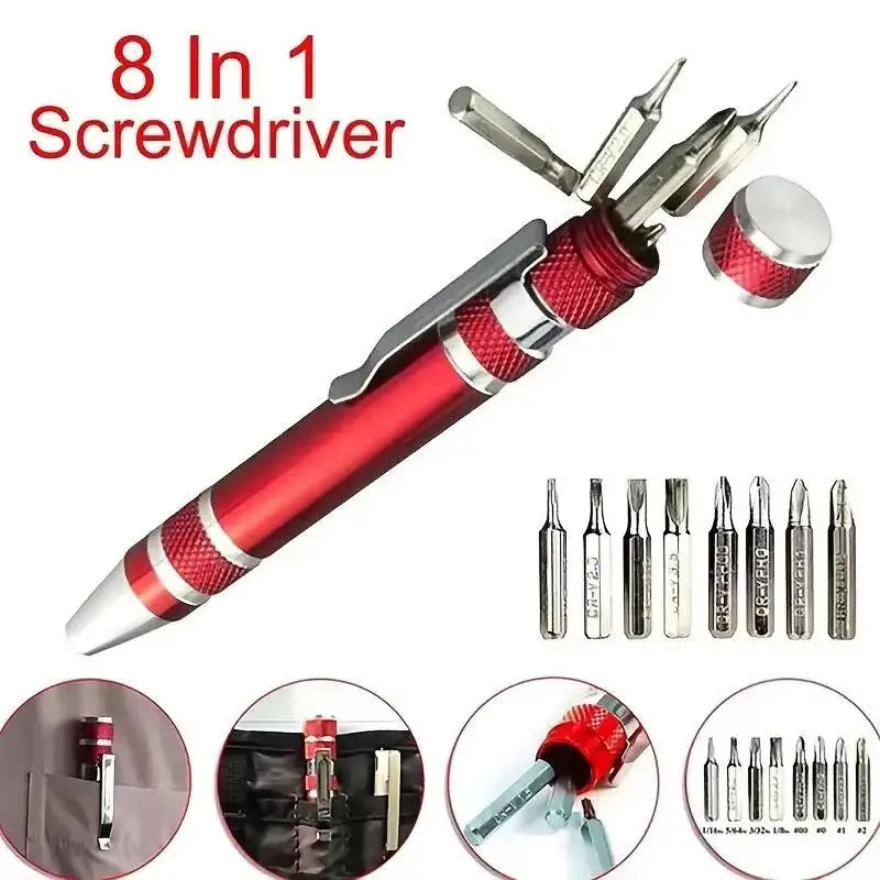 8-in-1 Aluminum Alloy Screwdriver Pen — Replaceable Bits for Easy Repairs & Disassembly
