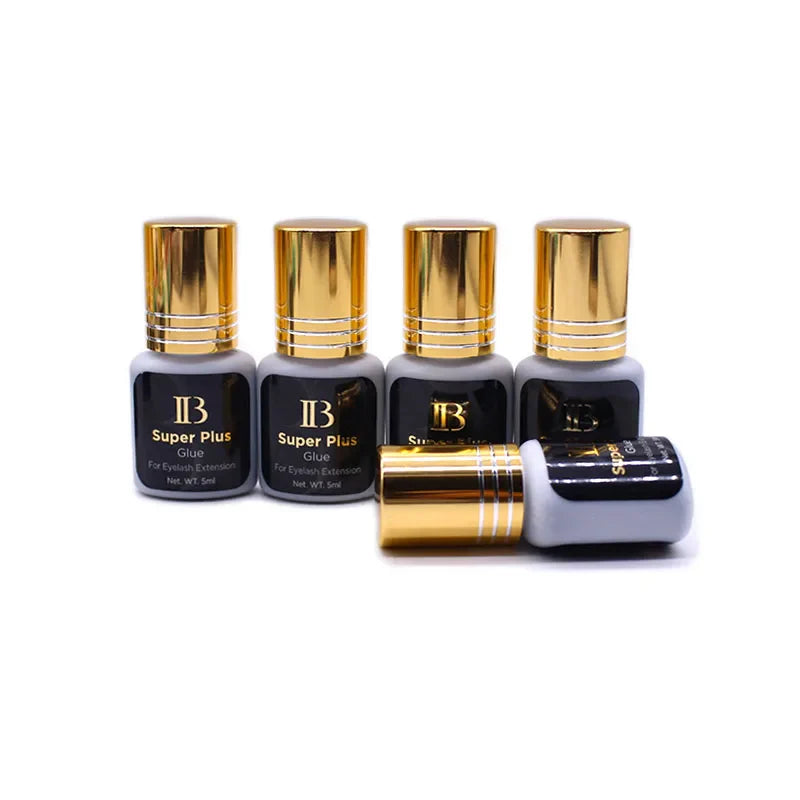 IB Super Plus Eyelash Extension Glue — 5/10 Bottles Original IBeauty Gold Cap Black Adhesive for False Lashes and Makeup Tools