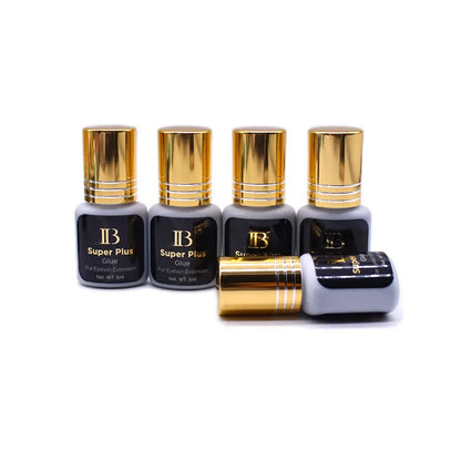 IB Super Plus Eyelash Extension Glue — 5/10 Bottles Original IBeauty Gold Cap Black Adhesive for False Lashes and Makeup Tools