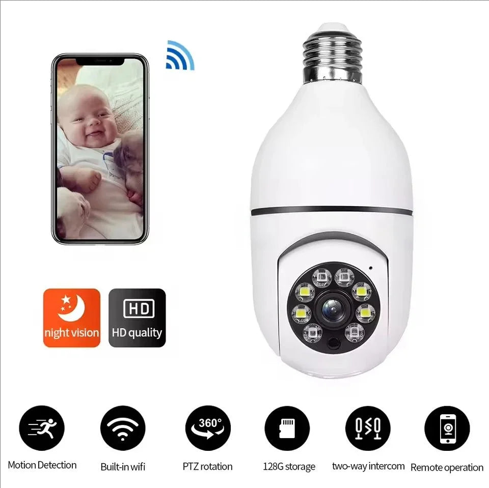 1080P HD E27 Bulb Security Camera – Wireless WiFi Indoor Outdoor Surveillance with Night Vision & Audio