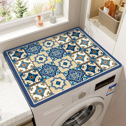 50x60cm Vintage Checkered Washing Machine Dust Cover – Quick-Dry, Absorbent Protective Top Mat for Washer & Dryer