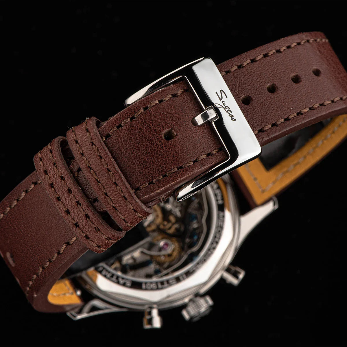 Sugess Pilot Men’s Chronograph Watch — Original ST1901 Mechanical Movement, Sapphire Crystal, Waterproof Racing Strap