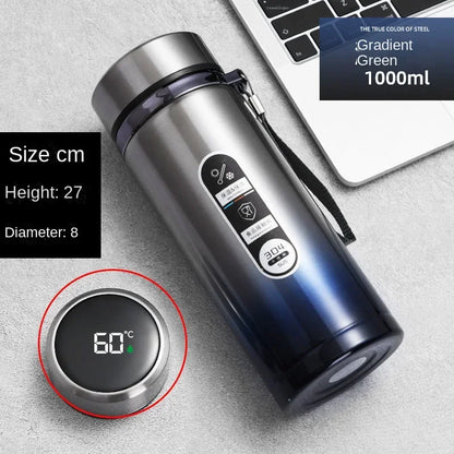 800ml-1L Stainless Steel Thermos Bottle — 304 Vacuum Tea Bottle with LED Temperature Display, Portable Drinking Cup
