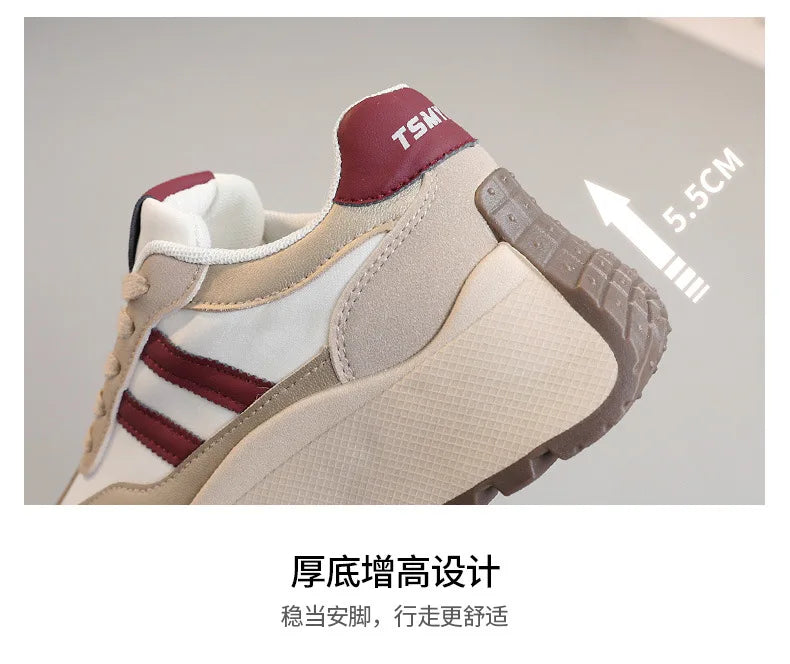 Spring Thick Bottom Women's Shoes – 2024 Summer Casual Patchwork Leather Sneakers, Vulcanized Casual Shoes for Ladies (Chaussure Femme)