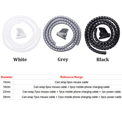 2M Flexible Spiral Cable Wire Protector | 16/10mm Diameter | Computer Cord Protective Tube | Clip Organizer Management Tools