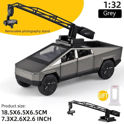 1:32 Cybertruck Diecast Toy Truck for Boys – Silver Pickup with Sound & Light, Metal Model Car for Kids Age 3+