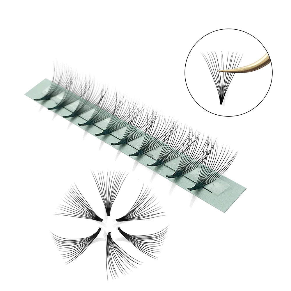 10D Premade Volume Eyelash Fans – Long Stem 3D-6D Pointy Base False Lash Clusters