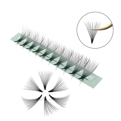 10D Premade Volume Eyelash Fans – Long Stem 3D-6D Pointy Base False Lash Clusters
