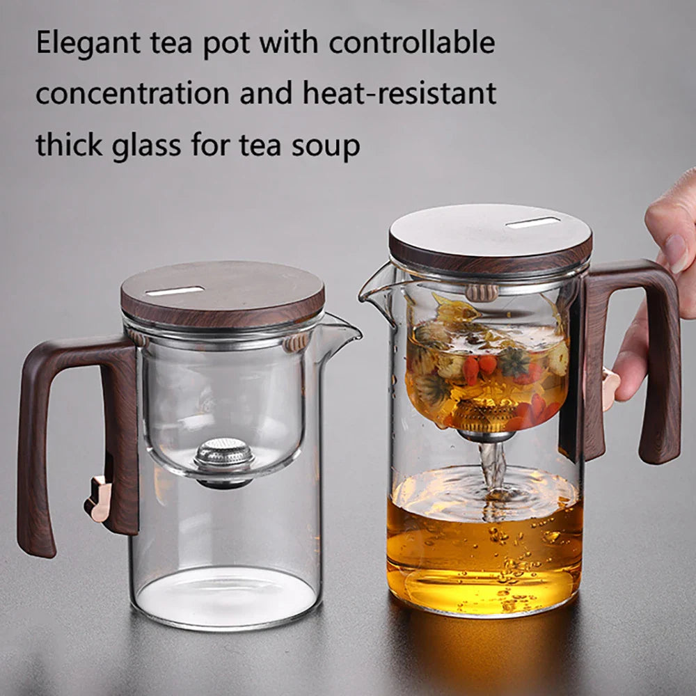 Glass Tea Pot Kettle with Magnetic Infuser - 520ML/720ML Tea Filtration Cup Set with One-Click Switch