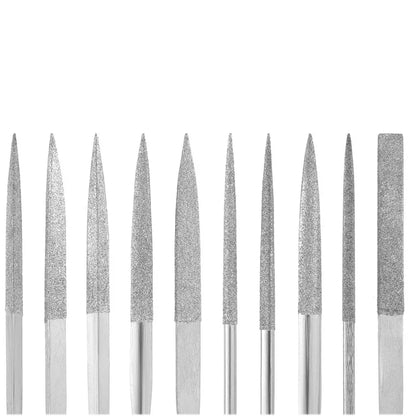 10Pcs Diamond Needle File Set - 3x140mm Mini Files for Stone, Glass, Metal Carving - Craft Hand Tools Kit