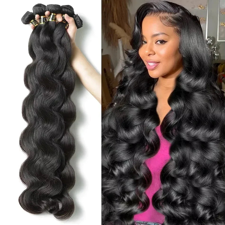 Body Wave Brazilian Human Hair Bundles – 1/3/4 Bundle Deals Natural & Jet Black Hair Extensions