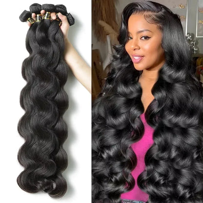 Body Wave Brazilian Human Hair Bundles – 1/3/4 Bundle Deals Natural & Jet Black Hair Extensions