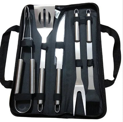 Stainless Steel BBQ Tool Set - Outdoor Barbecue Combo with Portable Storage Cloth Bag, Oven and Baking Tools