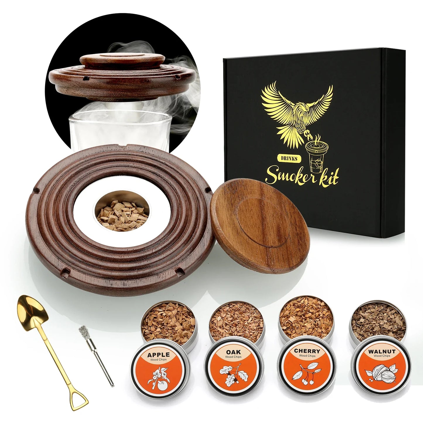 Cocktail Smoker Kit – Whiskey Smoking Set with 4 Wood Chips, Old Fashioned Drinks Accessories