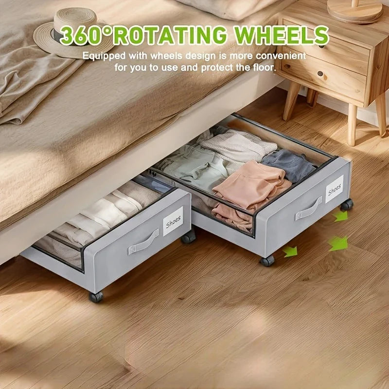 Underbed Storage Lockers with Wheels & Lids – Space-Saving Pull-Out Containers for Shoes & Clothes, Ideal for Dorm Bedrooms