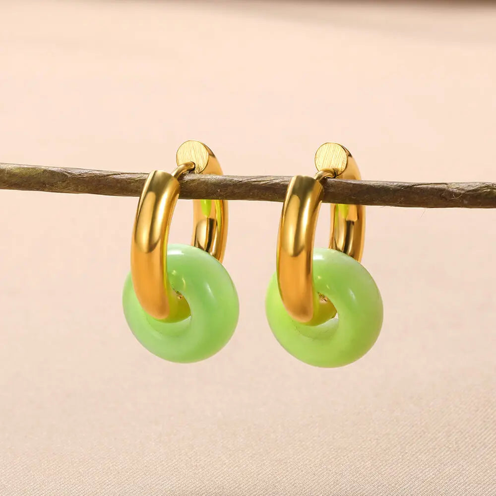 Leopard Bead Opal Stainless Steel Hoop Earrings — Gold Color, Anti-Fading Wedding & Prom Jewelry for Women, Gift Accessory