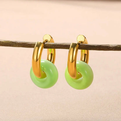 Leopard Bead Opal Stainless Steel Hoop Earrings — Gold Color, Anti-Fading Wedding & Prom Jewelry for Women, Gift Accessory