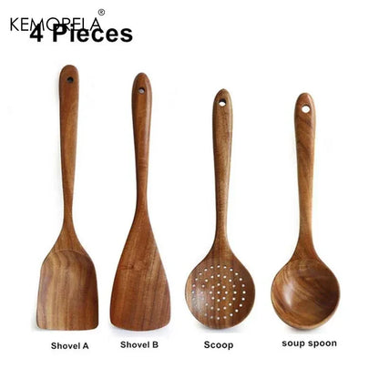 4/7/9PCS Teak Wooden Cooking Spoons Set – Kitchen Utensils with Holder