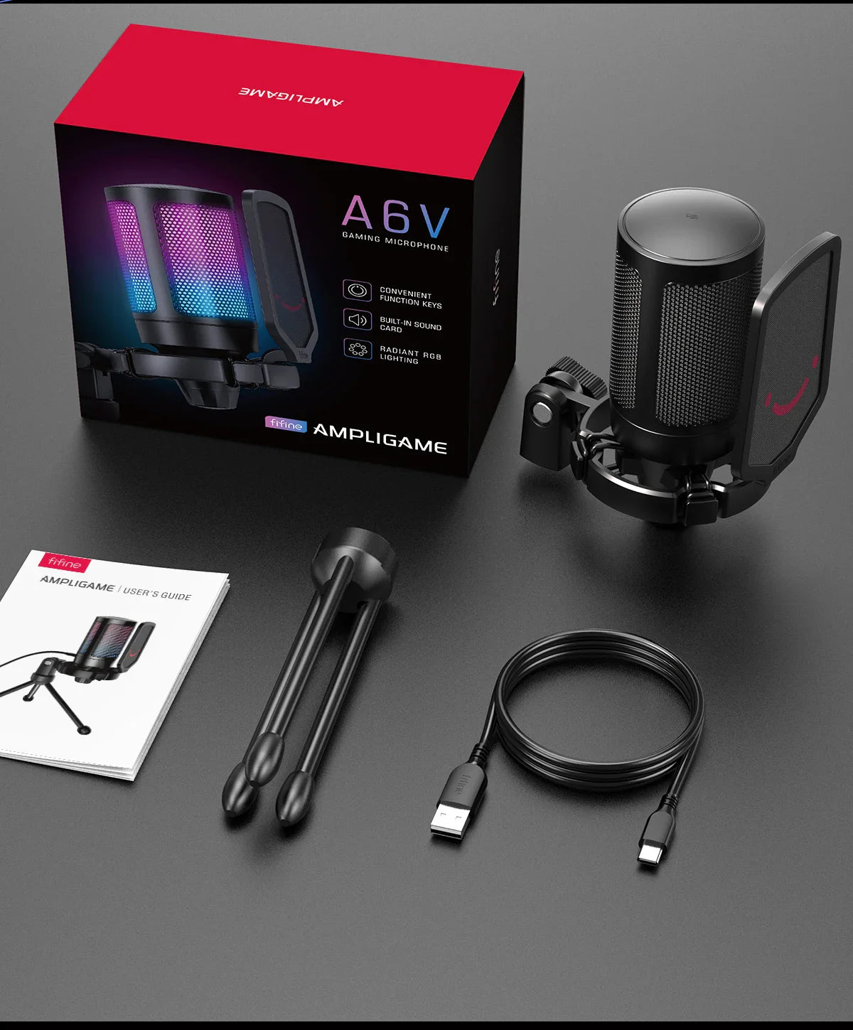 FIFINE A6V USB Gaming Microphone with Pop Filter & Shock Mount for PC PS4 PS5 Mac – Podcast & Streaming Mic with Gain Control