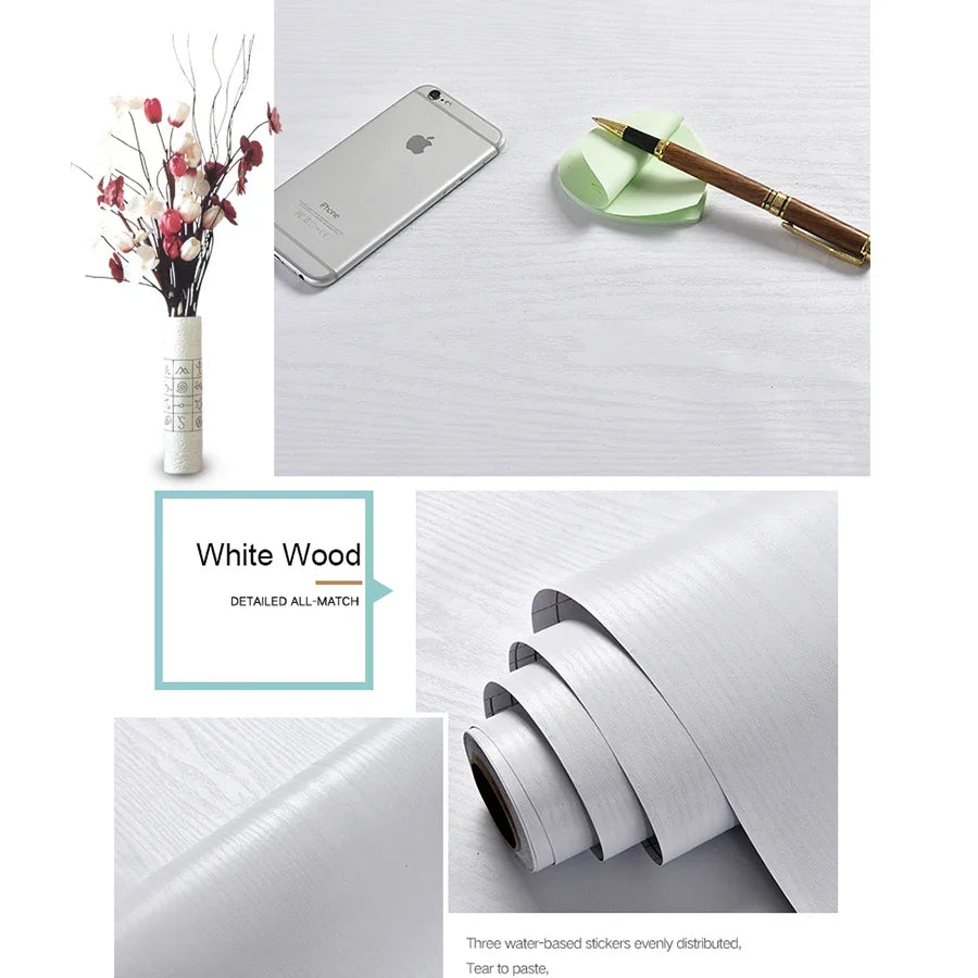 WZF Waterproof Wood Grain Wallpaper Roll - Self Adhesive Vinyl Film for Furniture, Cabinets & DIY Home Decor