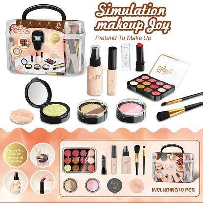 Pretend Makeup Playset, 10 Piece Non-Toxic Toy Cosmetics Set with Eyeshadow Palette, Lipstick, and Applicators (Not Real Makeup)