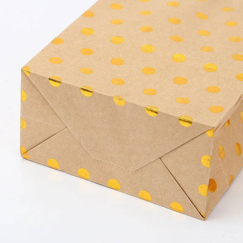 5 Pcs Dot Star Kraft Paper Bags with Handles – Birthday, Wedding & Party Gift Packaging Bags