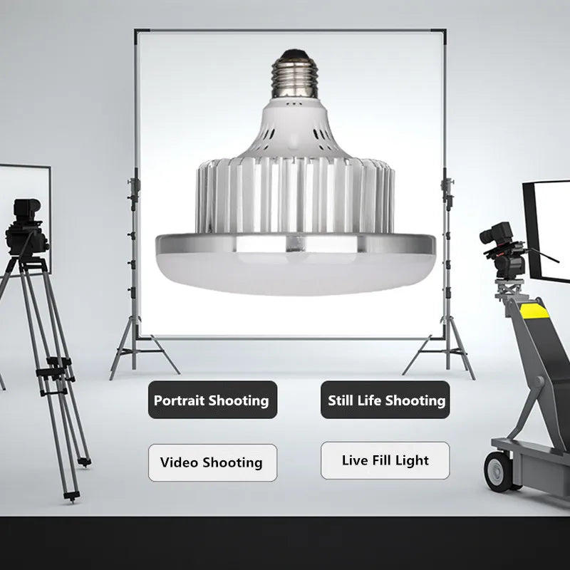 85W E27 LED Photographic Lighting Bulb – Dimmable Daylight Lamp with Remote Control for Photo Studio Softbox