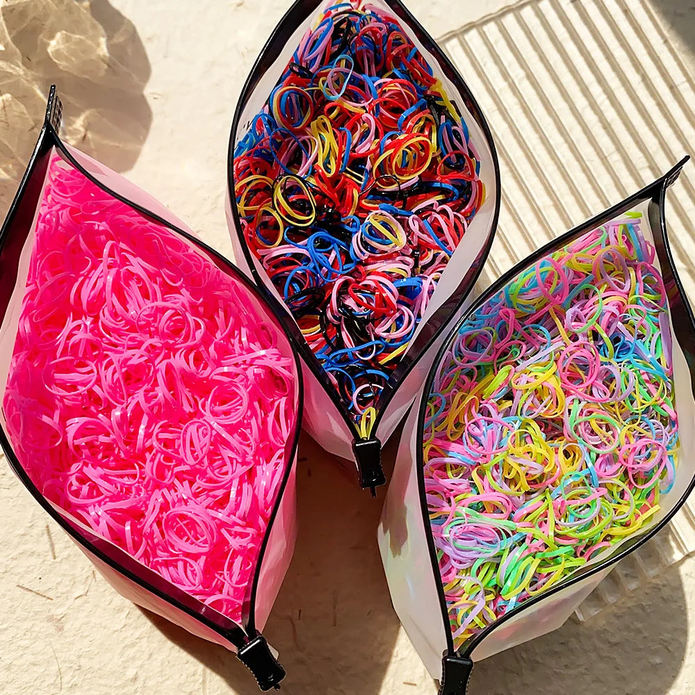 500/1000/2000PCS Colorful Disposable Rubber Hair Ties – Ponytail Holders for Girls & Kids Hair Accessories