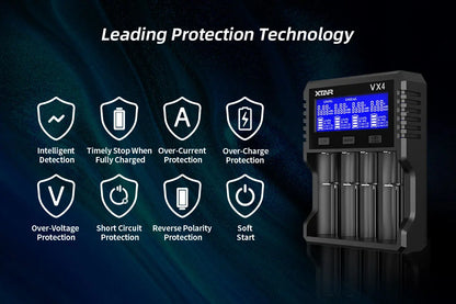 XTAR VX4 20W Fast Battery Charger with LED Display – 18650, AAA/AA, Li-ion, NiMH, LiFePO4 Charger & Capacity Tester