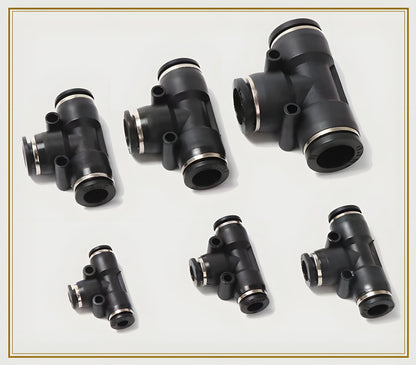High Quality Pneumatic Air Tube Quick Connector Fitting – Black PU/PE/NY Pipe Fittings 3–16mm Industrial Hose Adapter Set