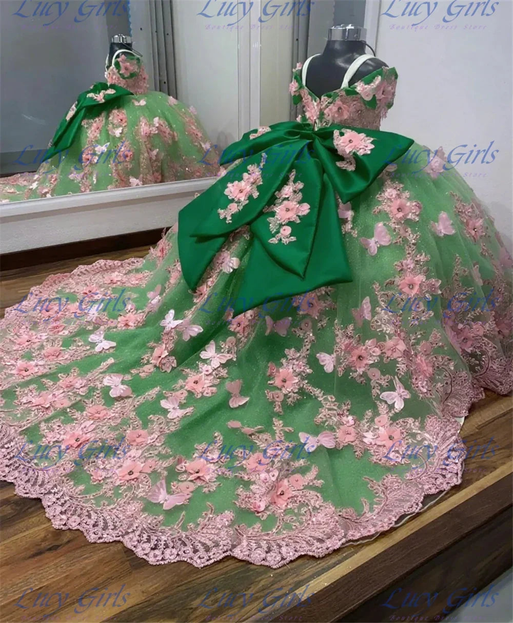 Pink Flower Girl Dress - Fluffy Tulle Butterfly Applique Gown for Weddings & Parties