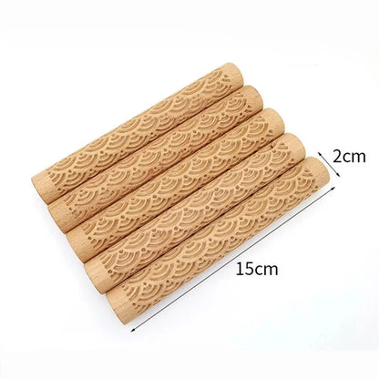Wooden Texture Rolling Pin - Ceramic Pottery Art Embossed Flower Pattern Mud Roll Reliefs - DIY Clay Craft Tool