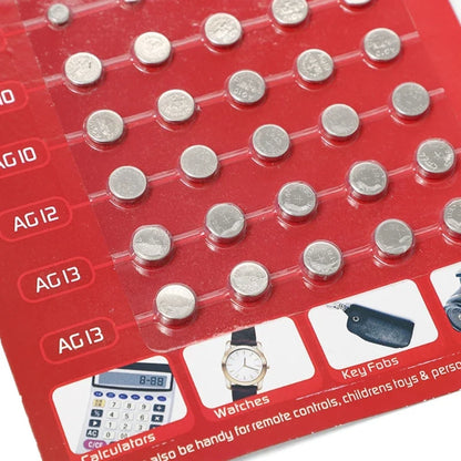 50/100Pcs Mixed Button Coin Cell Battery Set - AG1/AG3/AG4/AG10/AG12/AG13 Batteries for Watch, Toy, Clock, Calculators