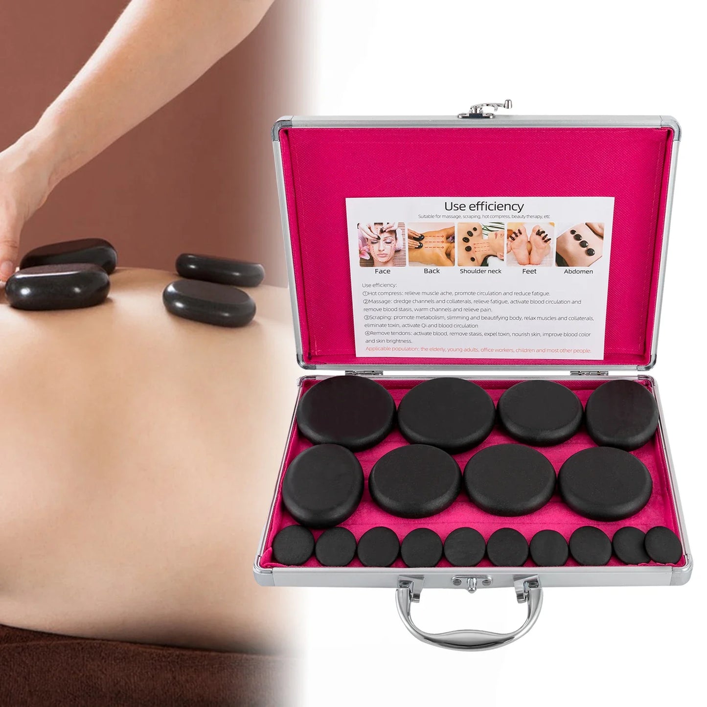 Hot Stones Massage Set with Heater Box – 16 Essential Stones for Salon & Home Spa Relaxation and Healing