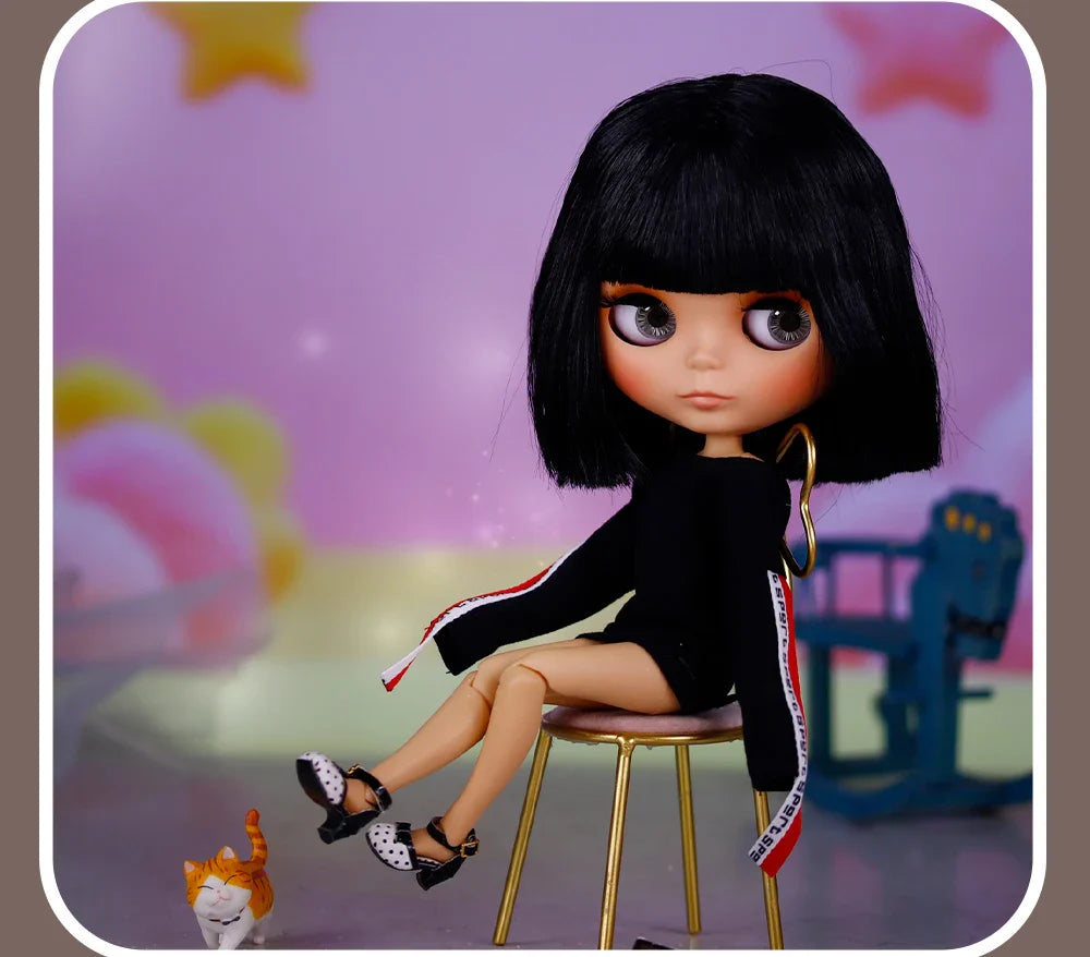 ICY DBS Blythe Doll – Tan Skin Matte Face with Eyebrows, 1/6 BJD Joint Body, Anime Christmas Gift